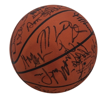 1992 All Star Team Signed Spalding All Star Weekend Basketball with 29 Signatures Including Michael Jordan, Hakeem Olajuwon, and Clyde Drexler (Beckett)